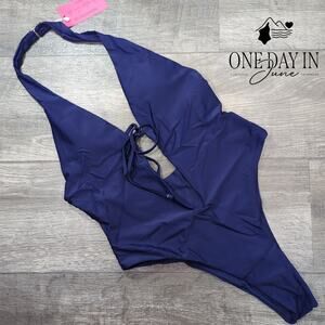 Hyperfire Deep V Halter Cheeky One Piece Swimsuit Size S